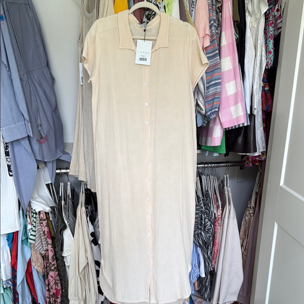 Edge Cream Midi Dress With Notched Collar